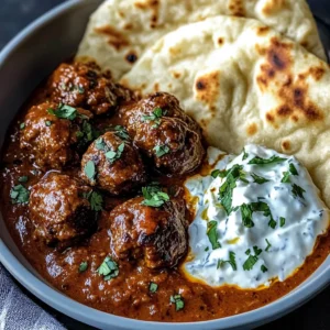 Harissa Beef Meatballs with Yogurt Sauce and Garlic Naan