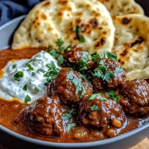 Harissa Beef Meatballs with Yogurt Sauce and Garlic Naan