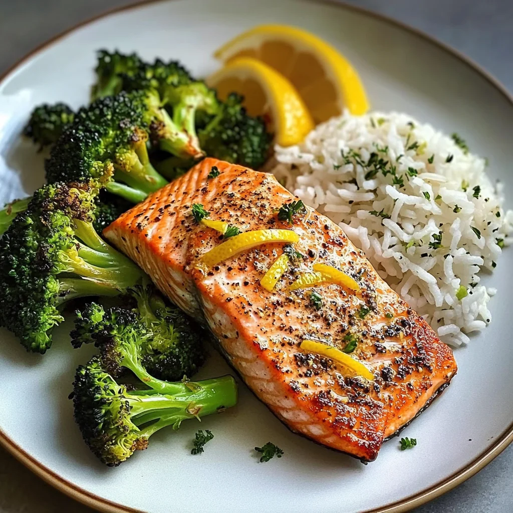 Lemon-Garlic Salmon with Broccoli & Herbed Rice