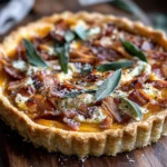 Pumpkin, Ricotta & Caramelized Onion Tart with Turkey Bacon and Sage
