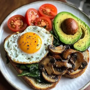 Savory Breakfast Plate with Mushrooms & Avocado