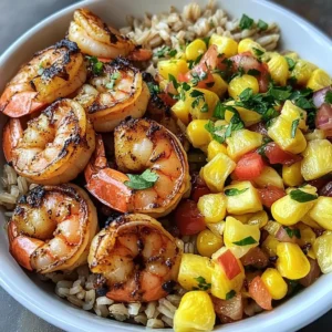 Zesty Shrimp Bowl with Brown Rice & Pineapple Corn Salsa