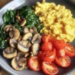 Colorful Scrambled Eggs with Mushrooms, Spinach & Tomatoes