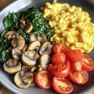 Colorful Scrambled Eggs with Mushrooms, Spinach & Tomatoes