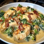 Creamy Chicken Alfredo with Bacon, Spinach & Broccoli