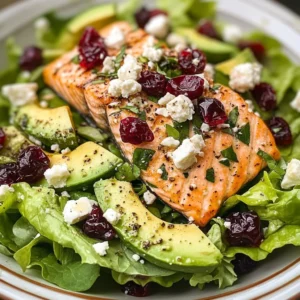 Grilled Salmon & Avocado Salad with Cranberries and Feta