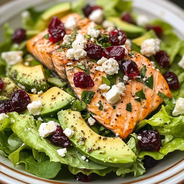 Grilled Salmon & Avocado Salad with Cranberries and Feta
