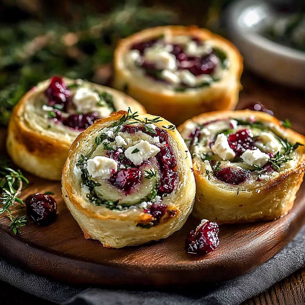 Cranberry Cream Cheese Pinwheels with Feta & Herbs