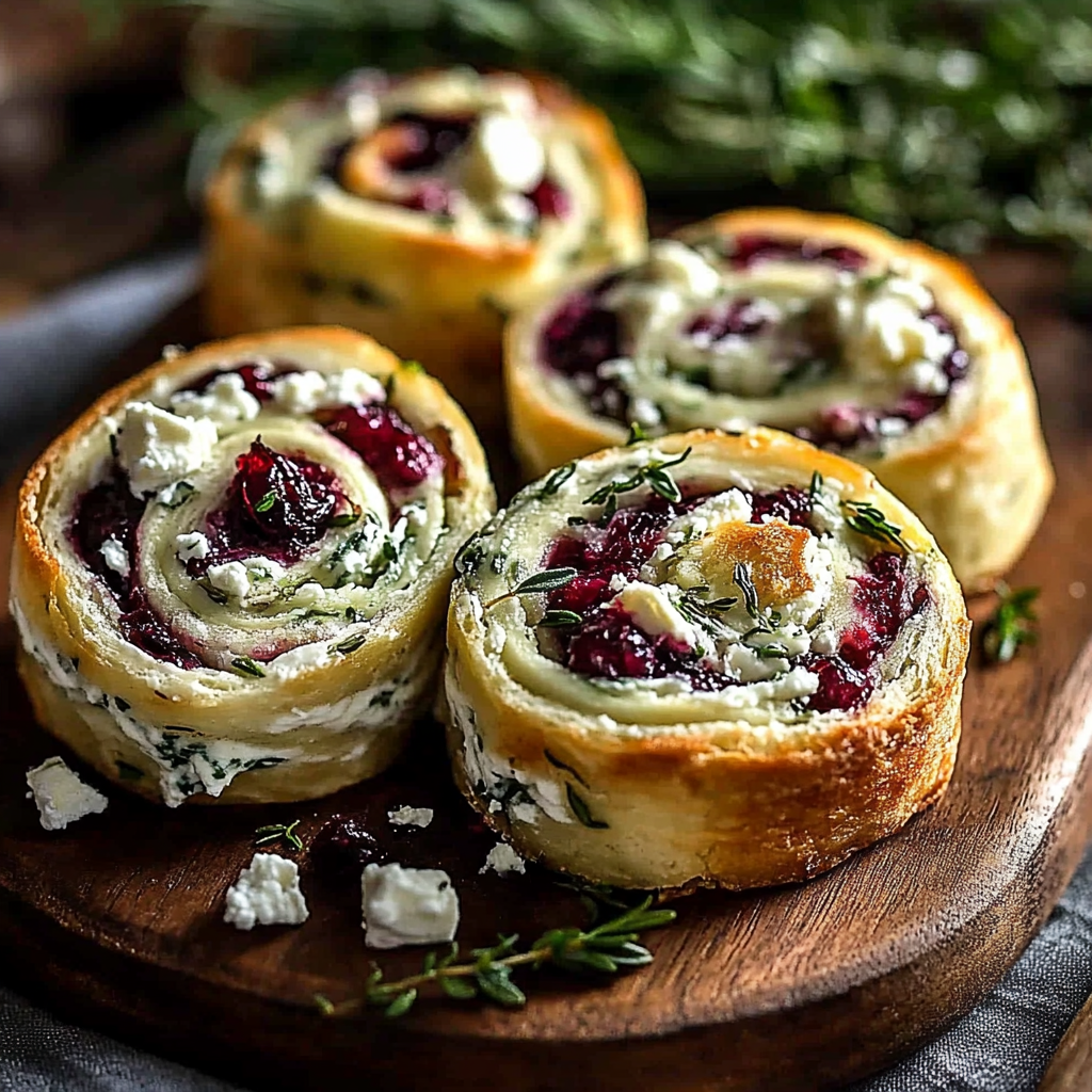 Cranberry Cream Cheese Pinwheels with Feta & Herbs