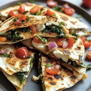 Mediterranean Quesadillas with Spinach, Feta, Mozzarella, and Red Onion