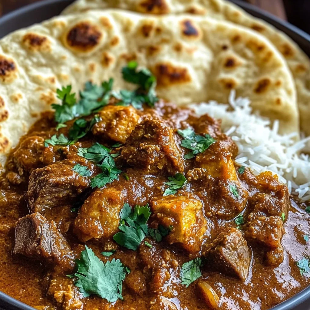 Slow-Cooked Lamb Curry with Garlic Naan
