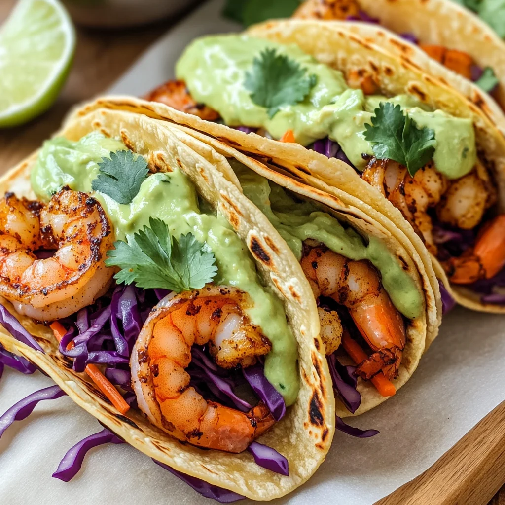 Spicy Shrimp Tacos with Avocado Crema