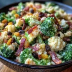 Amish Broccoli Salad with Cauliflower, Turkey Bacon & Raisins