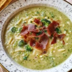 Broccoli Cheddar Orzo Soup with Crispy Prosciutto