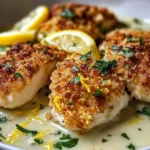 Lemon Pecorino Crusted Chicken with Creamy Lemon Sauce