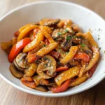 Vegane Schupfnudelpfanne mit Paprika und Pilzen