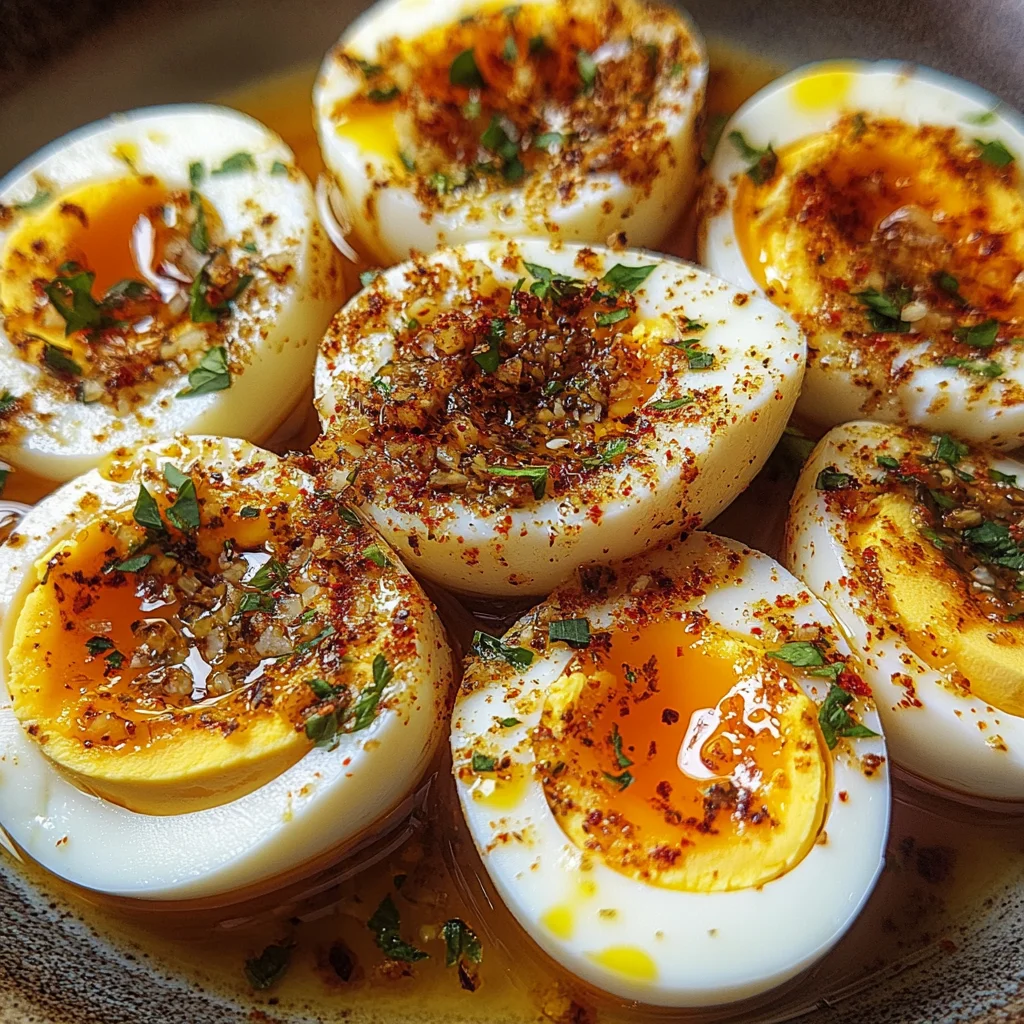 Cajun Boiled Eggs with Spicy Garlic Butter Sauce : Keto Late-Night Snack
