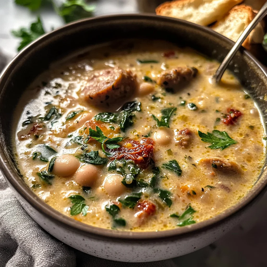 Creamy Tuscan White Bean Lemon Soup