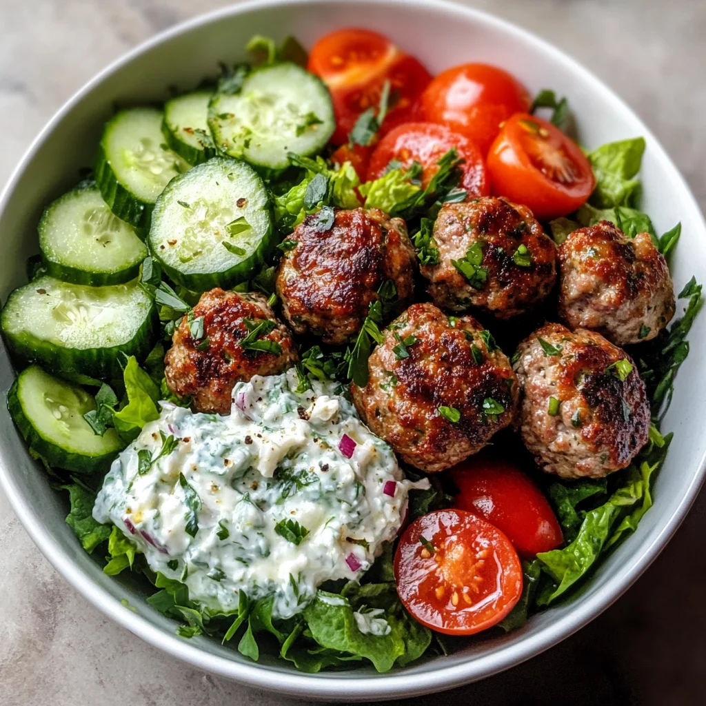 Greek Meatball Bowl with Tzatziki and Mediterranean Salad