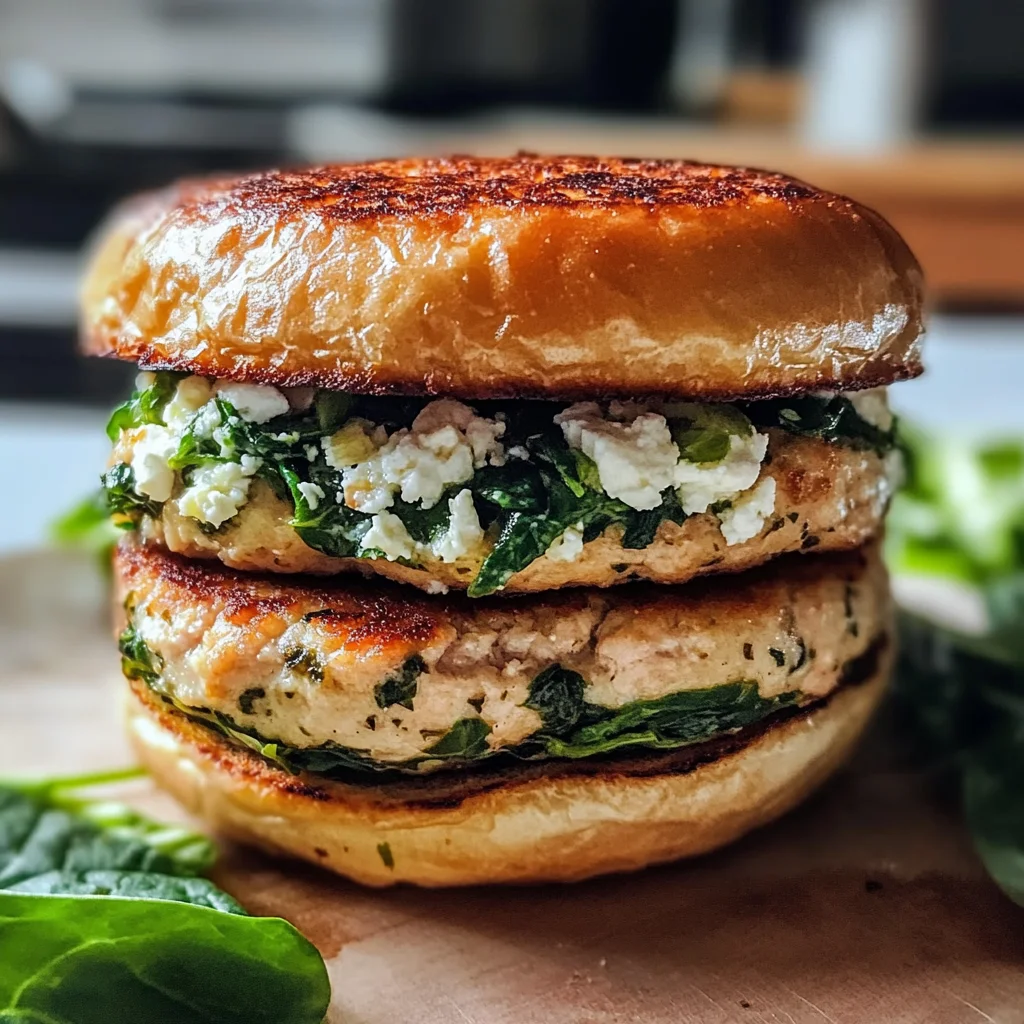 Spinach Feta Stuffed Turkey Burgers