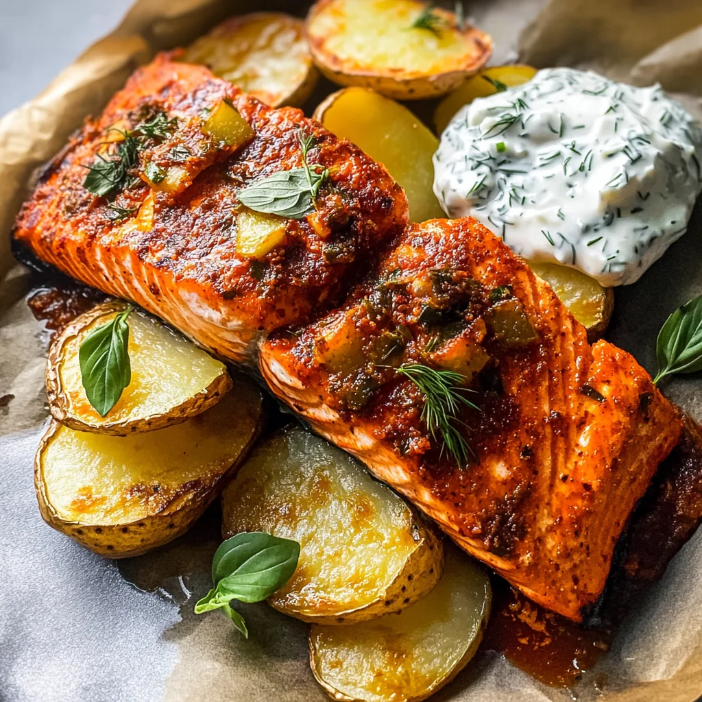 Parchment Baked Roasted Red Pepper Salmon