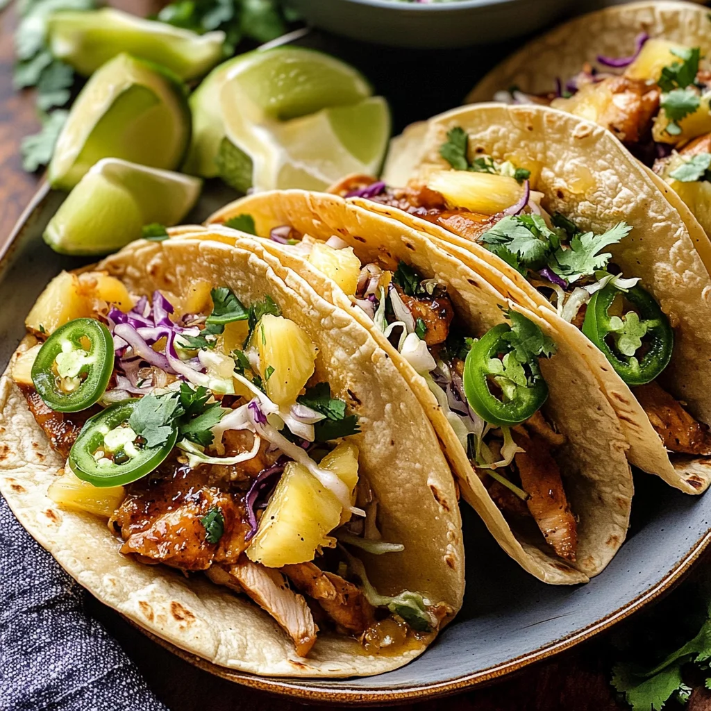 Slow Cooker Braised Hawaiian Pineapple Chicken Tacos