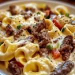 Creamy Provolone Cheesesteak Tortellini Recipe