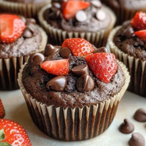 Double Chocolate Strawberry Muffins (fresh strawberries)