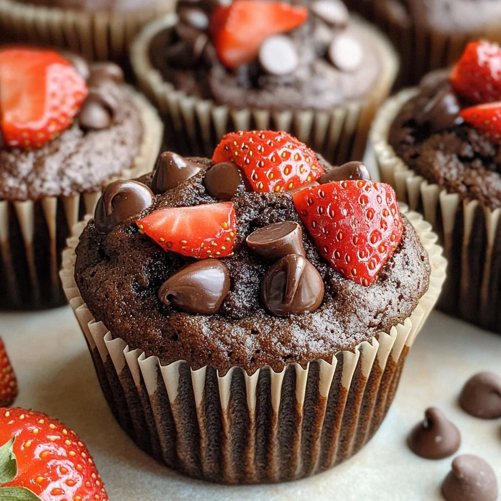 Double Chocolate Strawberry Muffins (fresh strawberries)