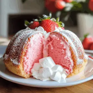 Strawberry Marshmallow Cake (Strawberry Bundt Cake with Marshmallow Cream Filling)