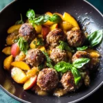 Gingery beef Meatballs with Peaches Basil and Lime