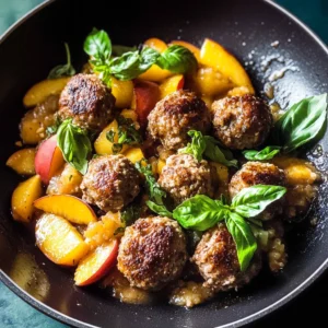 Gingery beef Meatballs with Peaches Basil and Lime
