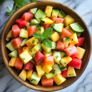 Melon Fruit Salad with Honey, Lime and Mint Dressing
