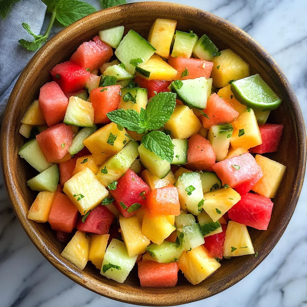 Melon Fruit Salad with Honey, Lime and Mint Dressing
