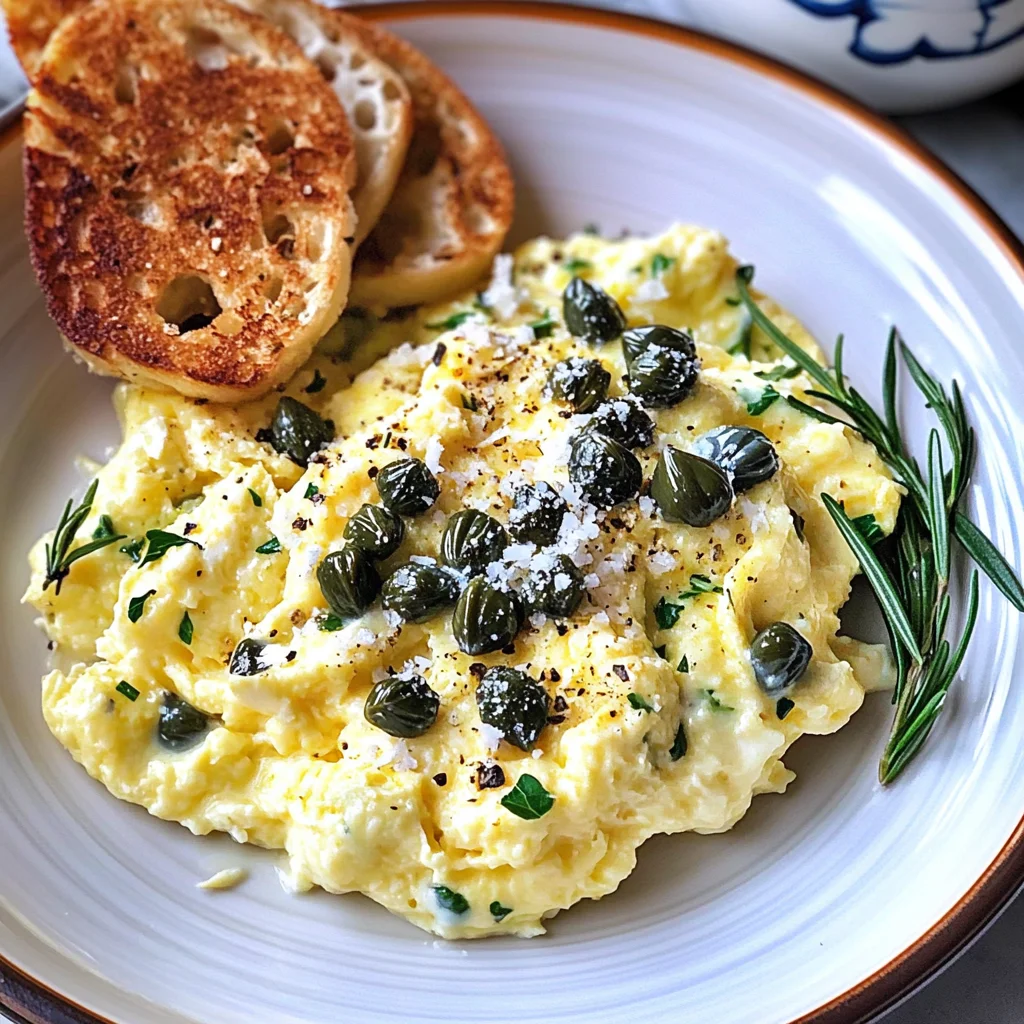 Scrambled Eggs with Cream Rosemary and Capers